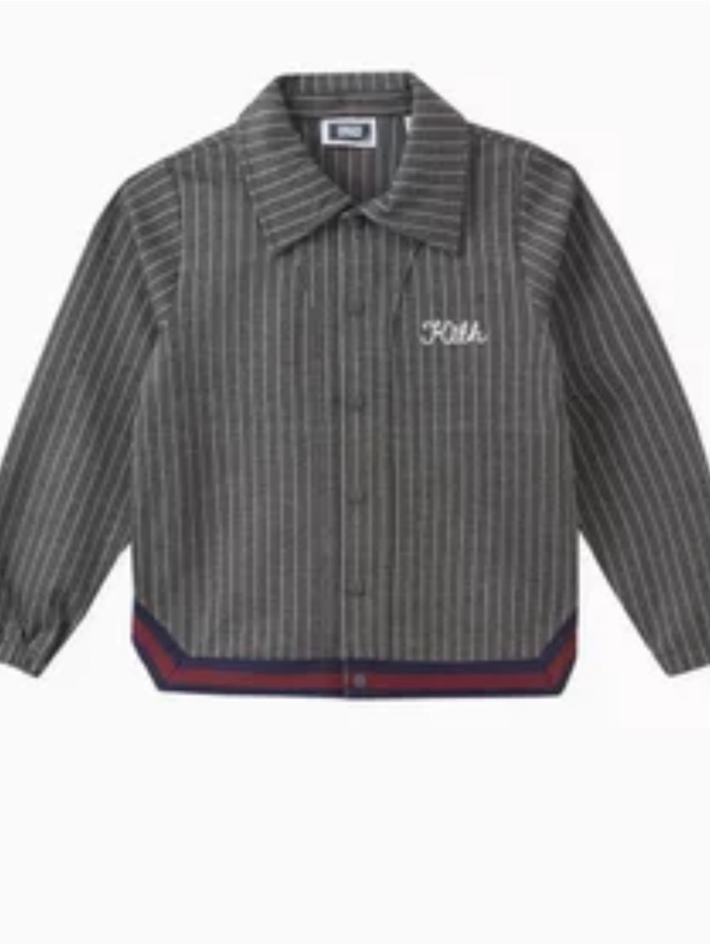 Kith Kids Gray Pinstripe Button-Down Shirt Jacket with Navy & Red Trim sz3t